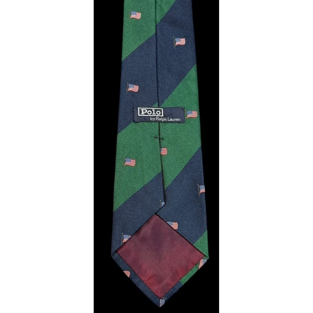 Vintage Americana Polo Ralph Lauren Men's Tie Navy/Green Stripe 100% Silk, USA